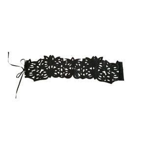 F21 Black Faux Leather Laser Cut Lace Tie Belt